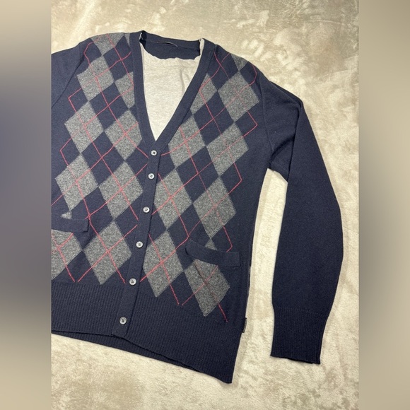 Armand Basi Men’s Wool Cashmere Blend Argyle Plaid Knit Faux Cardigan Sweater L - Picture 5 of 16